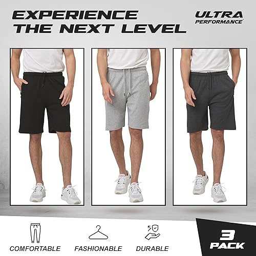 Miniatura 5 de Ultra Performance 3 Pack Mens Shorts Casual Men's Athletic Short Workout Gym Shorts for Men with Zipper Pockets, Small - 5X Negro, gris H,