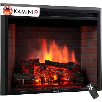 KAMINIO  Luca Pro 23 Built-in Electric Fireplace with Heater [Fireplace Insert] elektrischer Kamin Einbaukamin mit LED-Kaminfeuer in 12 Farben Timer Thermostat & Fernbedienung inkl. Zubeh r schwarz