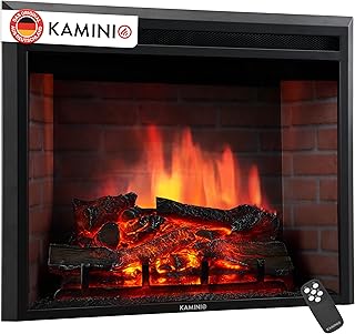 KAMINIO Elektrokamin Luca - Elektrischer Einbaukamin mit Heizung, 3D-Flammeneffekt, 12 Flammenfarben, Fernbedienung (23 Zoll)