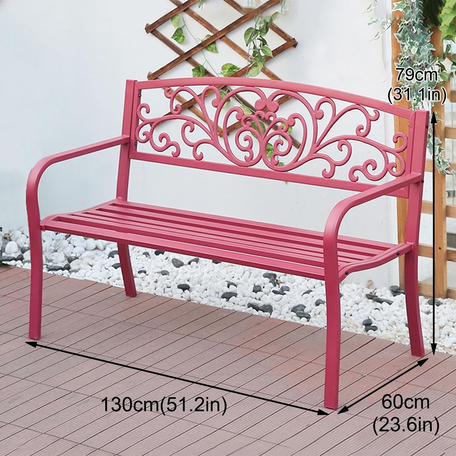Banco de jardín metálico para 2 Personas, con Respaldo y reposabrazos, para Uso Interior y Exterior.