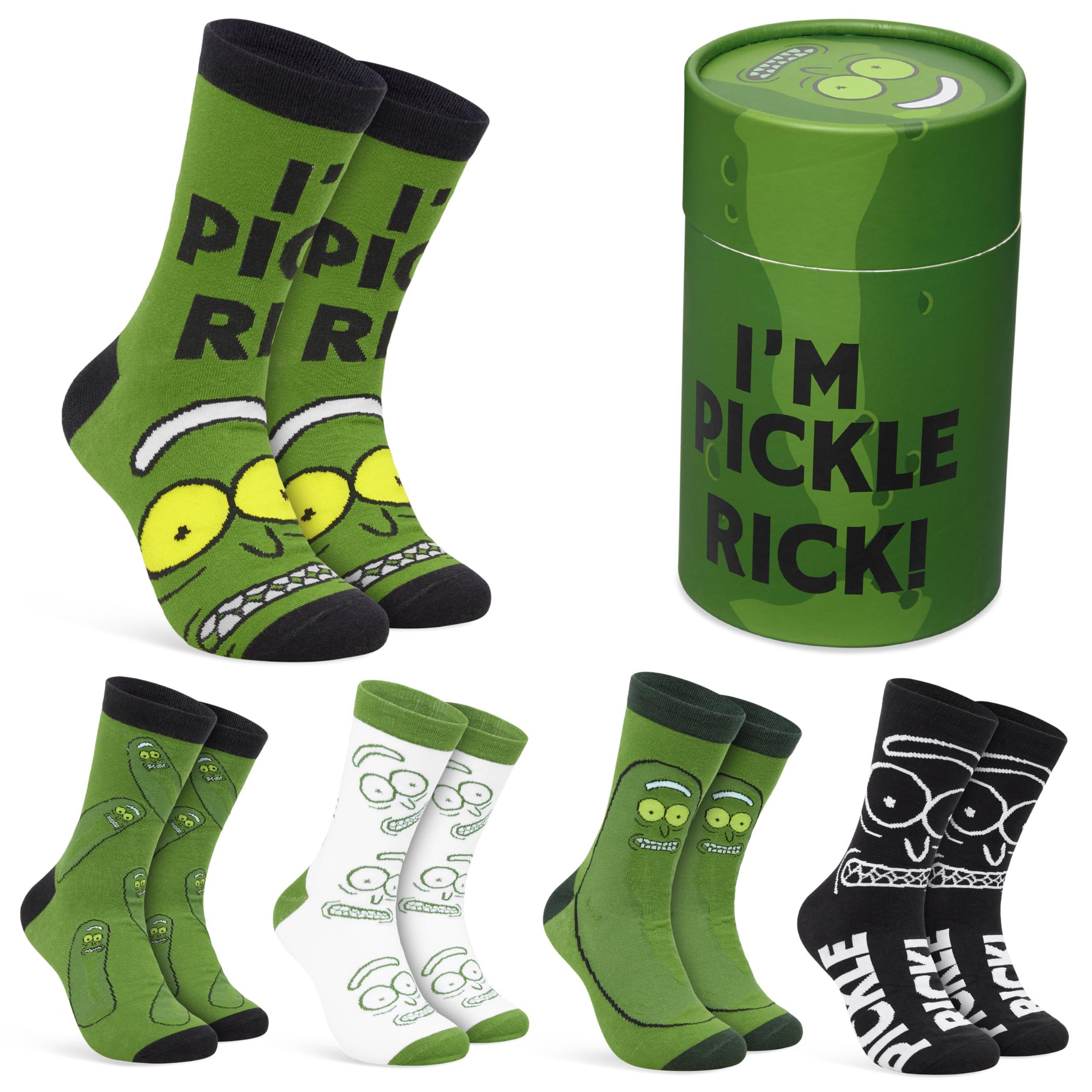 RICK AND MORTY Mens Calf Socks for Men & Teens UK Size 6.5-10.5, Pack of 5 Soft Breathable Casual Sports Socks, Gifts for Men (6.5/10.5 UK, Green)