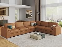 EASE MOOSE Oversized Modular Sectional Sofa, Pet-Friendly Scratch-Resistant Faux Leather, Deep Seat L-Shaped Couch for Large Rooms, Brown