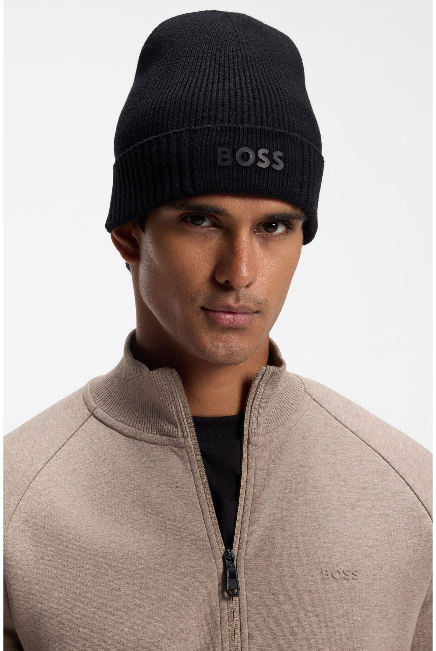 BOSS Hommes Asic Beanie-X Bonnet en Coton mélangé avec Logo imprimé en Gomme