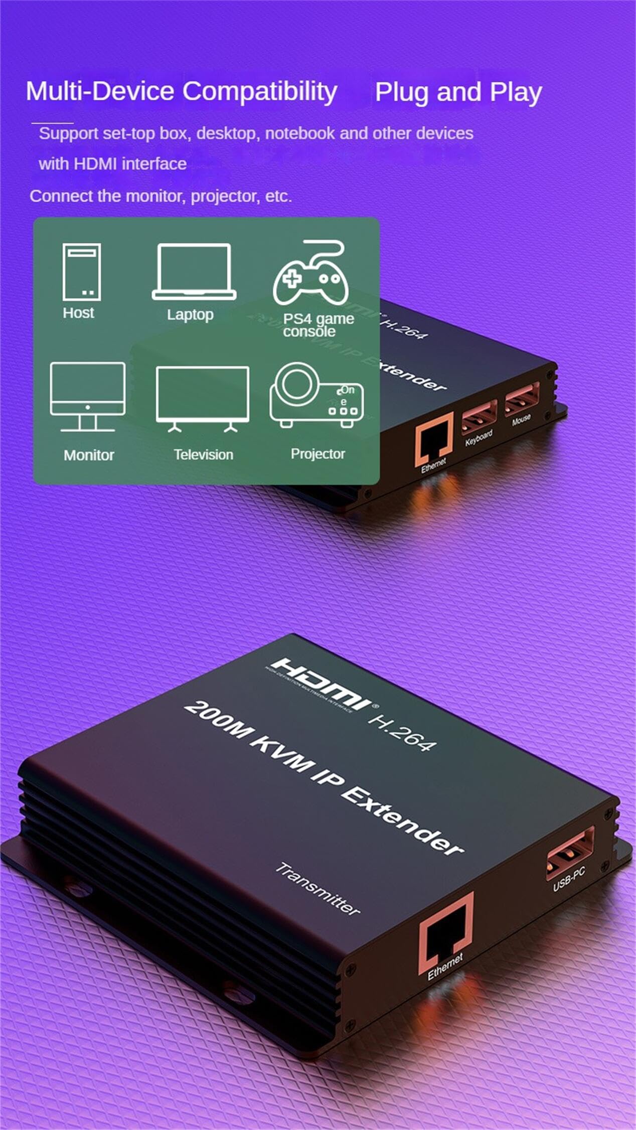 Fiber 4K30 HDMI USB KVM-Extender über IP (max. 500m MM), Latenz-frei