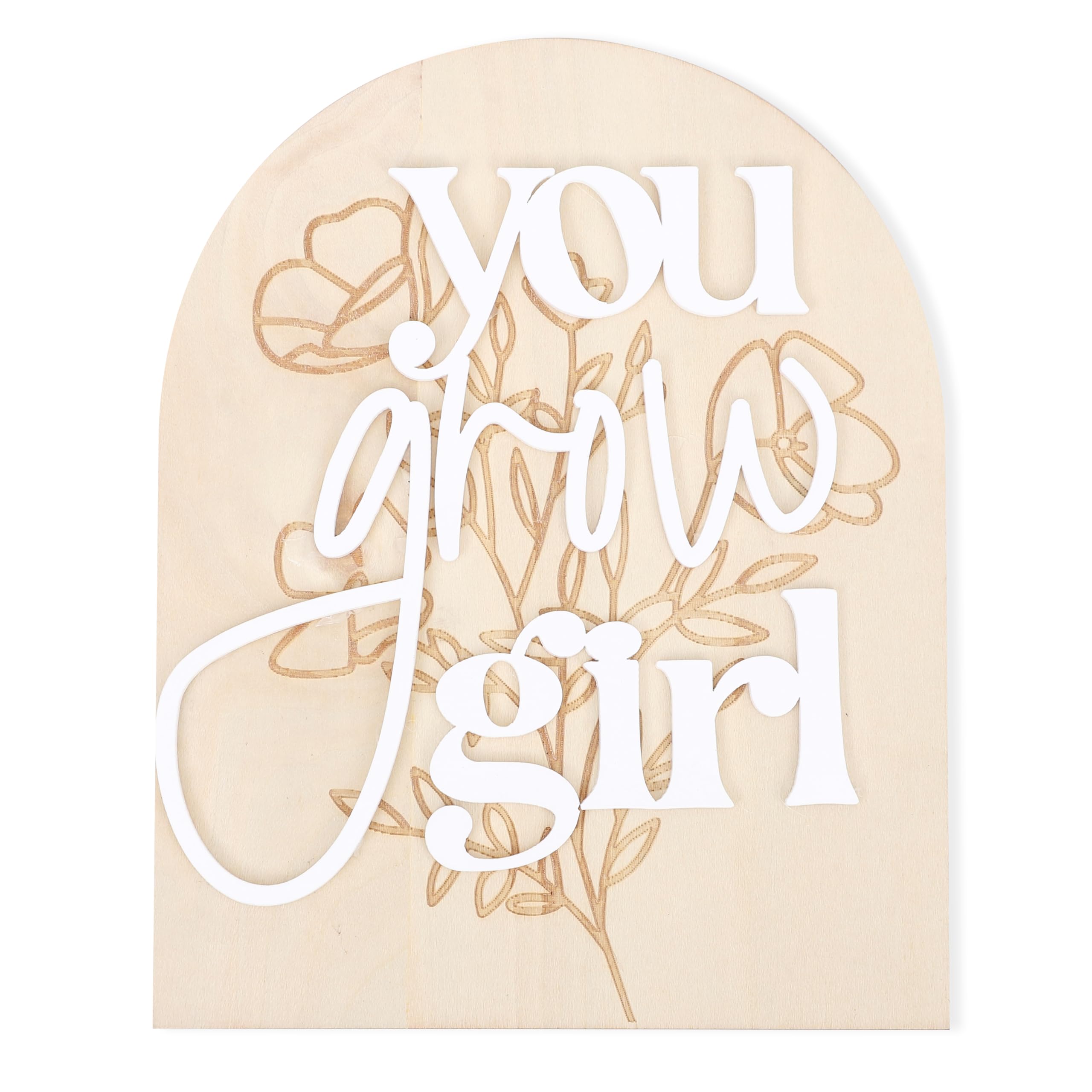 You Grow Girl Wood Board - Bohemian Flower Girl Growth Milestone Sign,Rustic Nursery Decorations,Floral Arch Board Photo Props,Little Princess Room Wooden Board Sign
