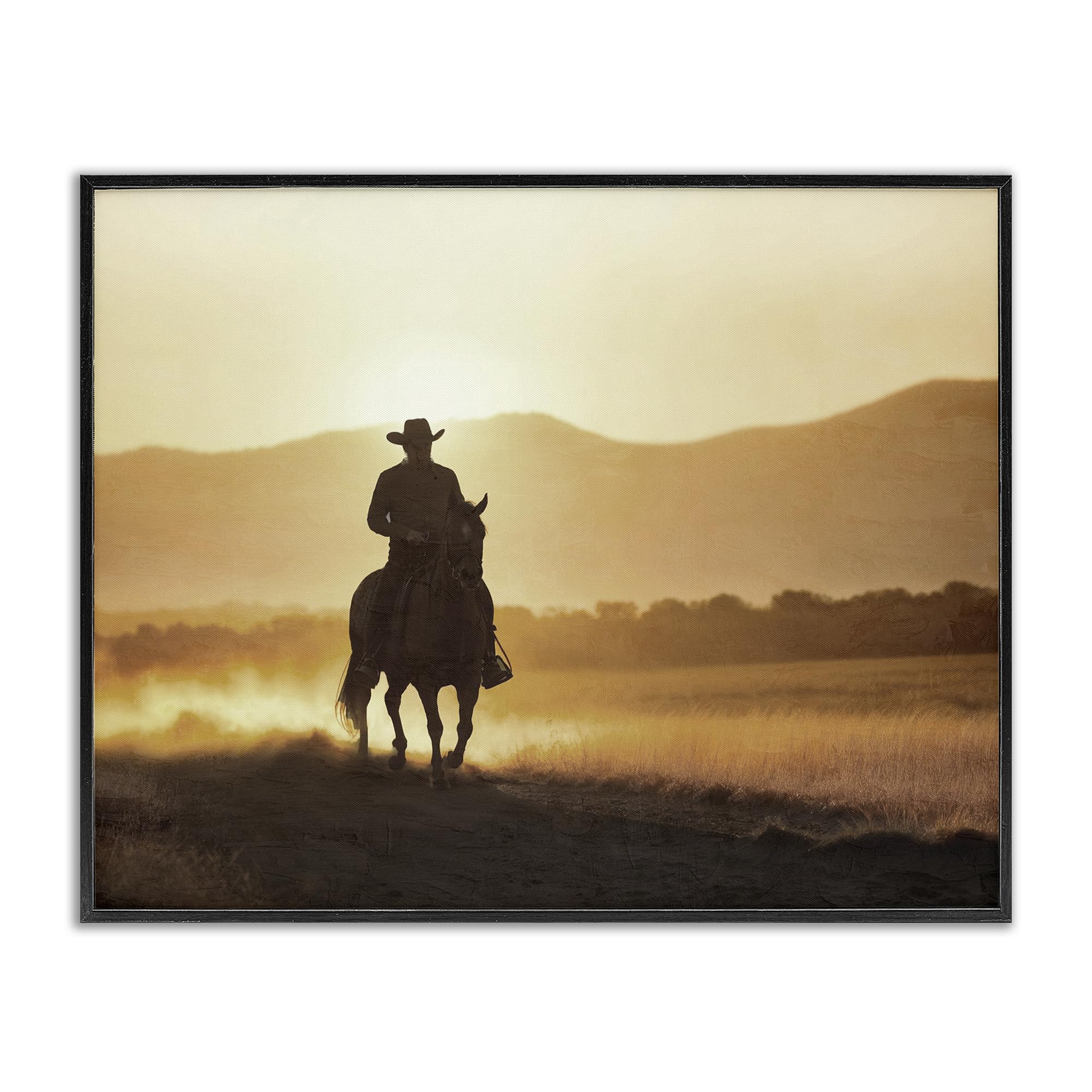 Stupell Industries Midnight Black (Textured) 'Cowboy's Ride Home'| Framed Giclee Art