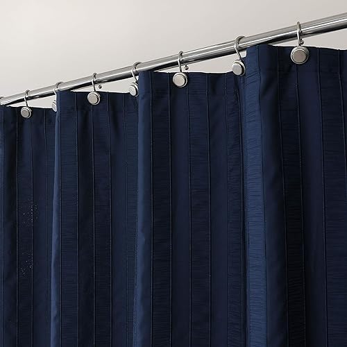 Central Park Navy Blue Shower Curtains Gathered Stripe Seersucker Puckered Ruffle Decorative Pattern for Modern Elegant Bathroom Spa Hotel with