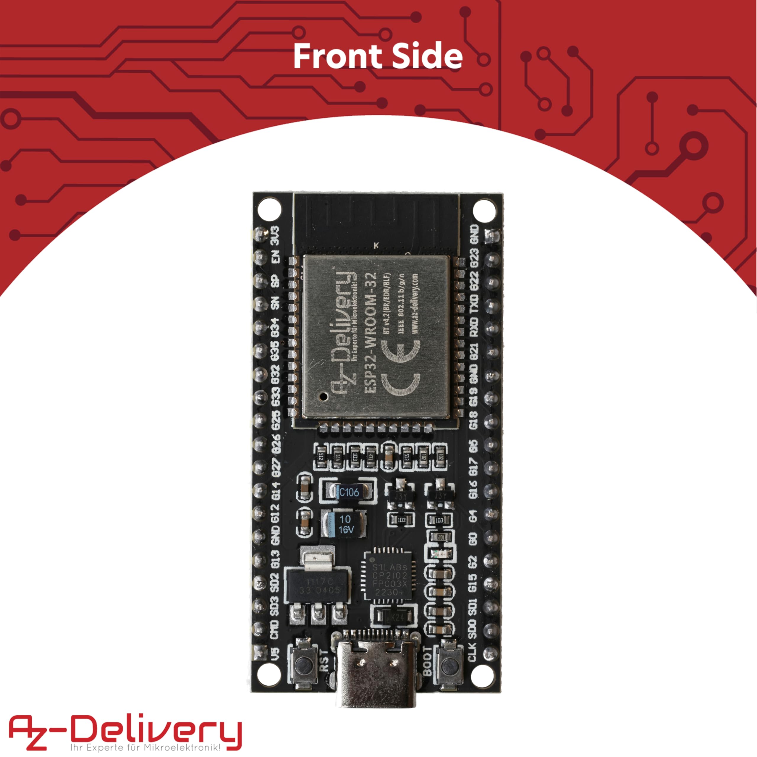 AZDelivery Lot de 3 modules WiFi ESP32 NodeMCU - Carte de développement C avec port CP2102 et USB-C - ESP 32 ESP32 Wroom 32 - Compatible avec Arduino et e-book inclus