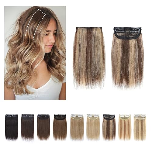 S-noilite Extensiones de cabello humano corto con broches, 1 unidad, 6 pulgadas, extensiones de cabello grueso con volumen extra, color marrón medio