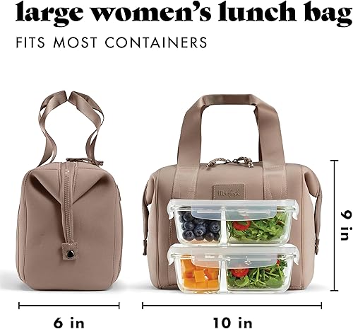 Miniatura 6 de Fit & Fresh Remi Bolsa de almuerzo de neopreno para mujer, kit de preparación de comidas con recipientes y bolsa de hielo XL, material autoaislante