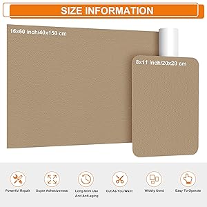 Cahomo Self-Adhesive Leather Repair Patches,8x11 inch Leather Tape for Couches,Vinyl Repair Kit for Furniture,Drivers Car Seats,Handbags,Jackets Dark Beige