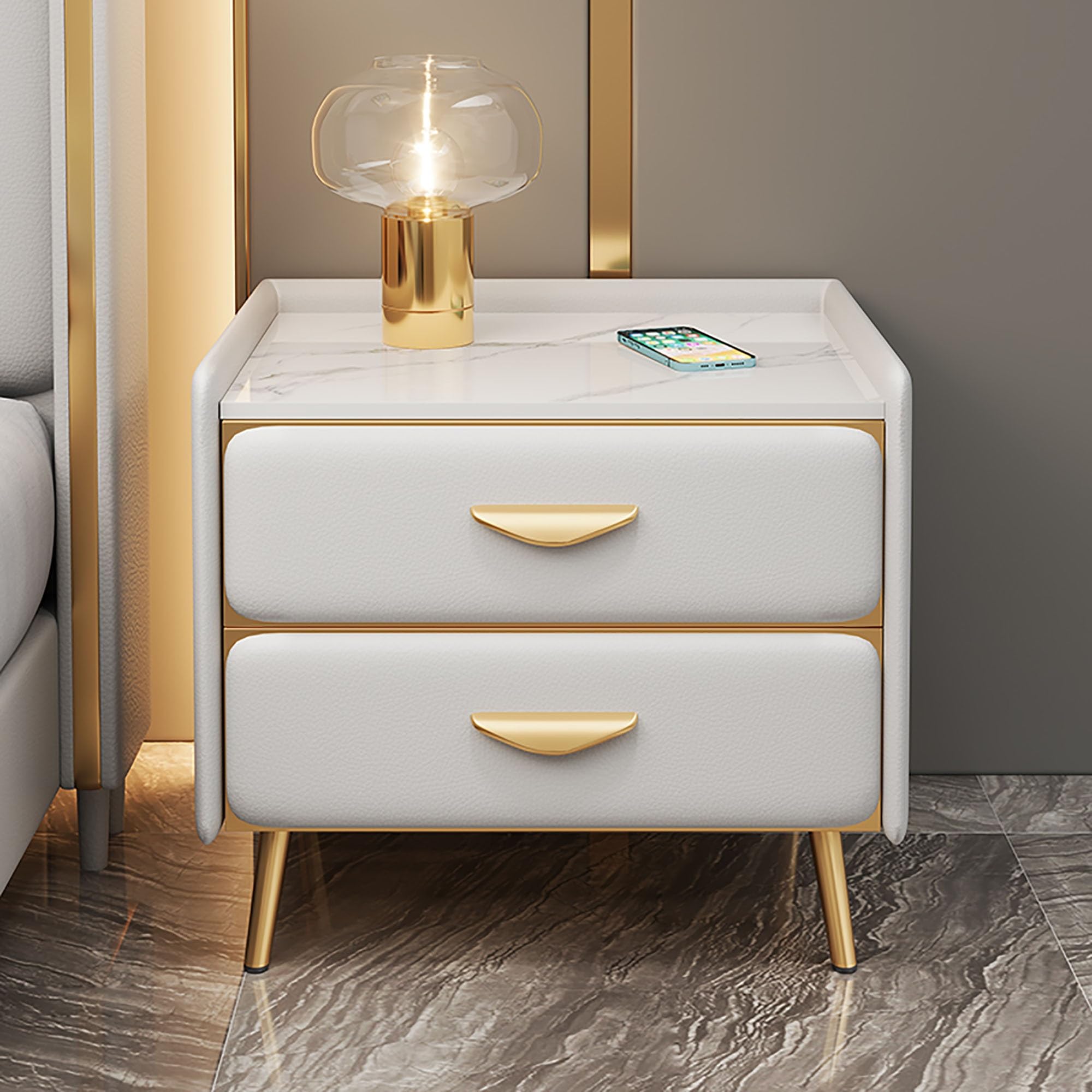 Comodino Stretto con 2 cassetti, Piccolo comò per Camera da Letto, Tavolo Moderno salvaspazio per Divano, Soggiorno e (Bianco 40x40x40 cm)
