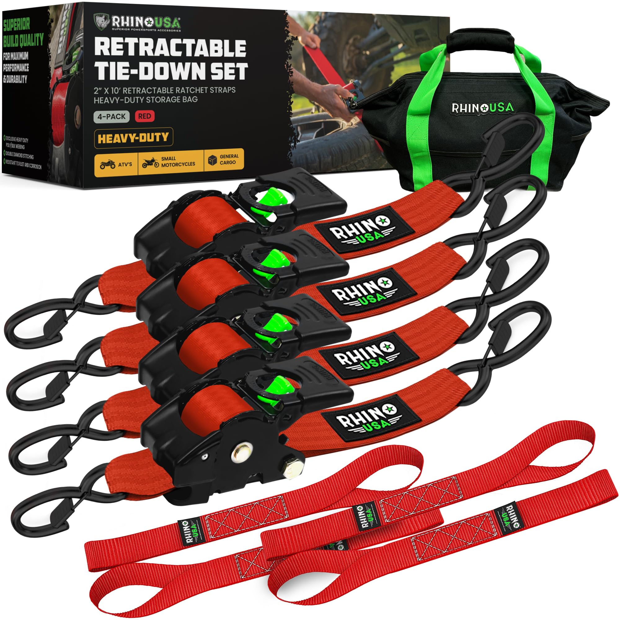 Rhino USA Retractable Straps - 2 Pack, 10ft -10
