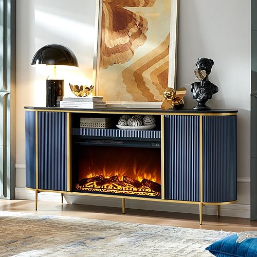 Miniatura 12 de OKD - Soporte de TV 70 pulgadas, moderno centro de entretenimiento, televisores hasta 80 pulgadas, consola de TV, tapa de mármol sintético, perfil