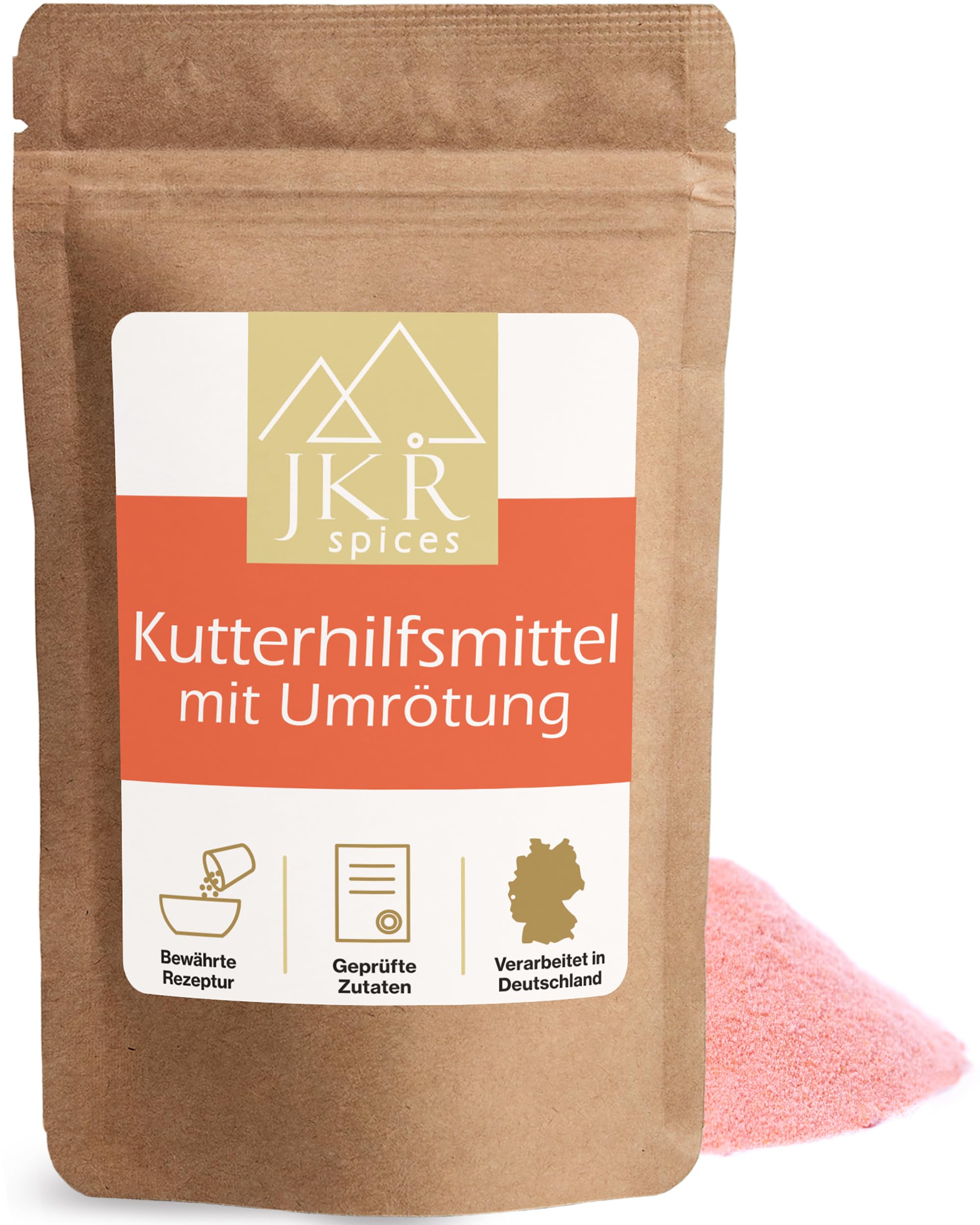 JKR Spices® 250g Kutterhilfsmittel mit Umrötung - Kuttermittel zur Herstellung von Kochwürsten, Brühwürsten, Brähtherstellung, Leber- und Fleischkäse sowie vielen Fleisch- und Wursterzeugnisse (250)