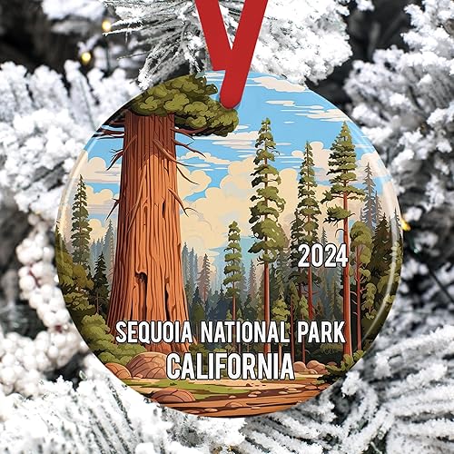 Sequoia National Park Watercolor Christmas Ornament, Sierra Nevada Mountains California Vacation Travel Souvenir