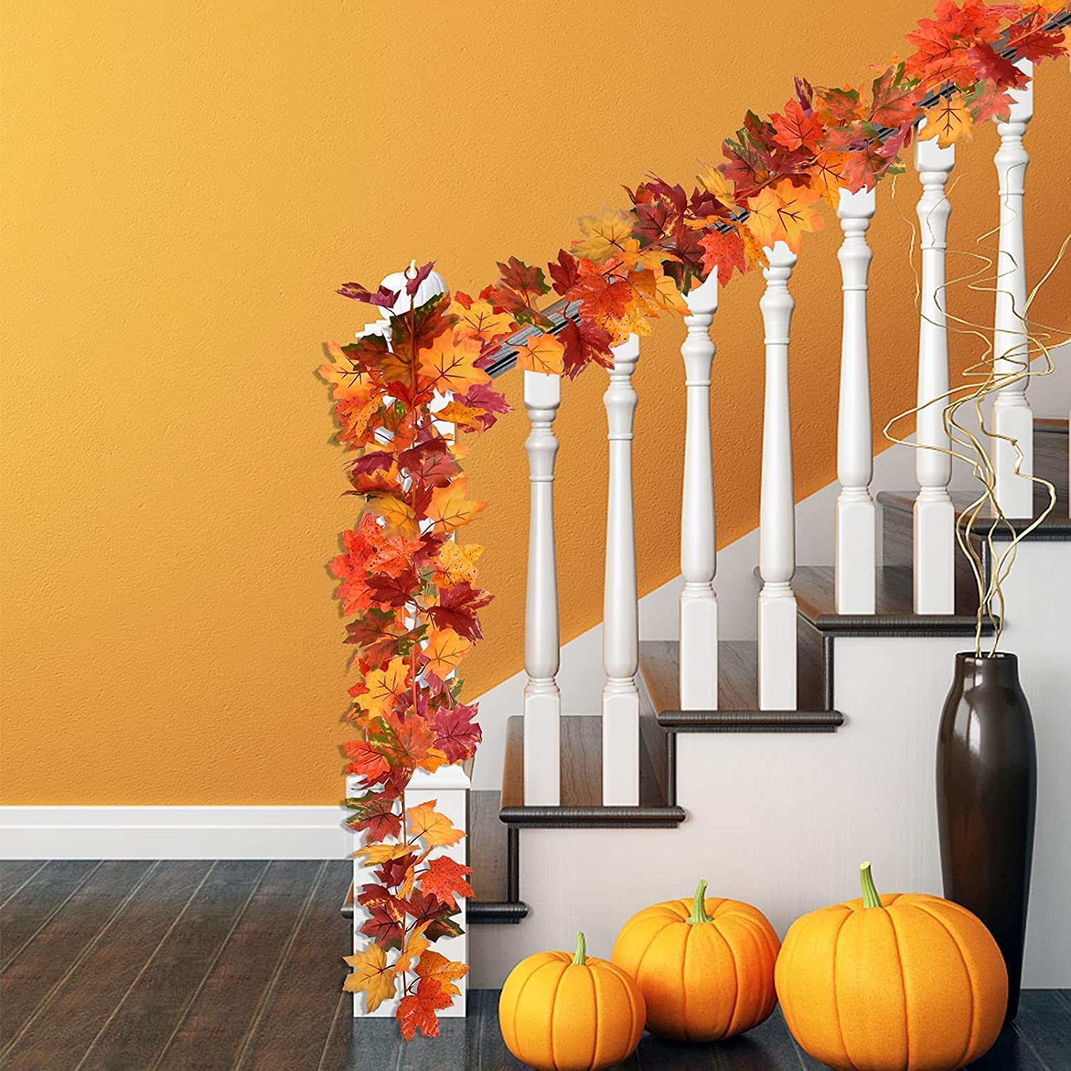 Guirlande De Feuilles D'érable Artificielles - 175 Cm - Feuilles D'automne - Guirlande De Vignes En Soie - Pour Jardin, Mur, Porte, Cheminée, Halloween, Fête, Thanksgiving, Décoration D'automne