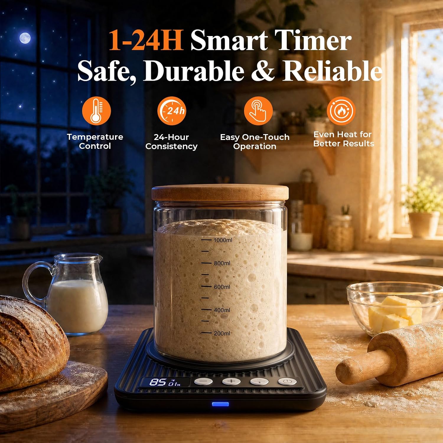 Sourdough Starter Warmer Mat, 65-140°F Precise Temp Control,24H Timer,Black