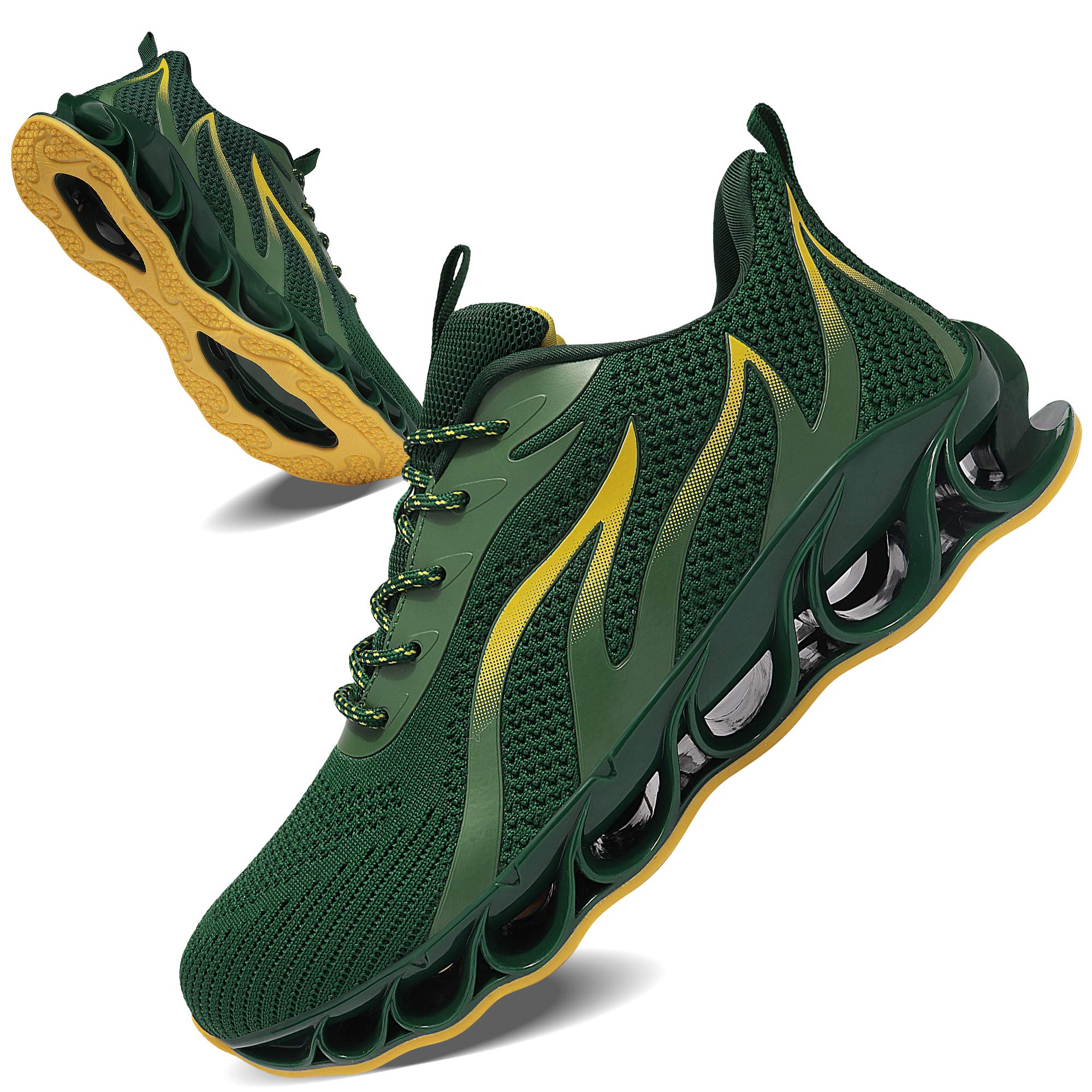 APRILSPRINGMen's Running Shoes Non Slip Tennis Athletic Walking Type Sneakers,Dark Grey Yellow, 9US 43EU