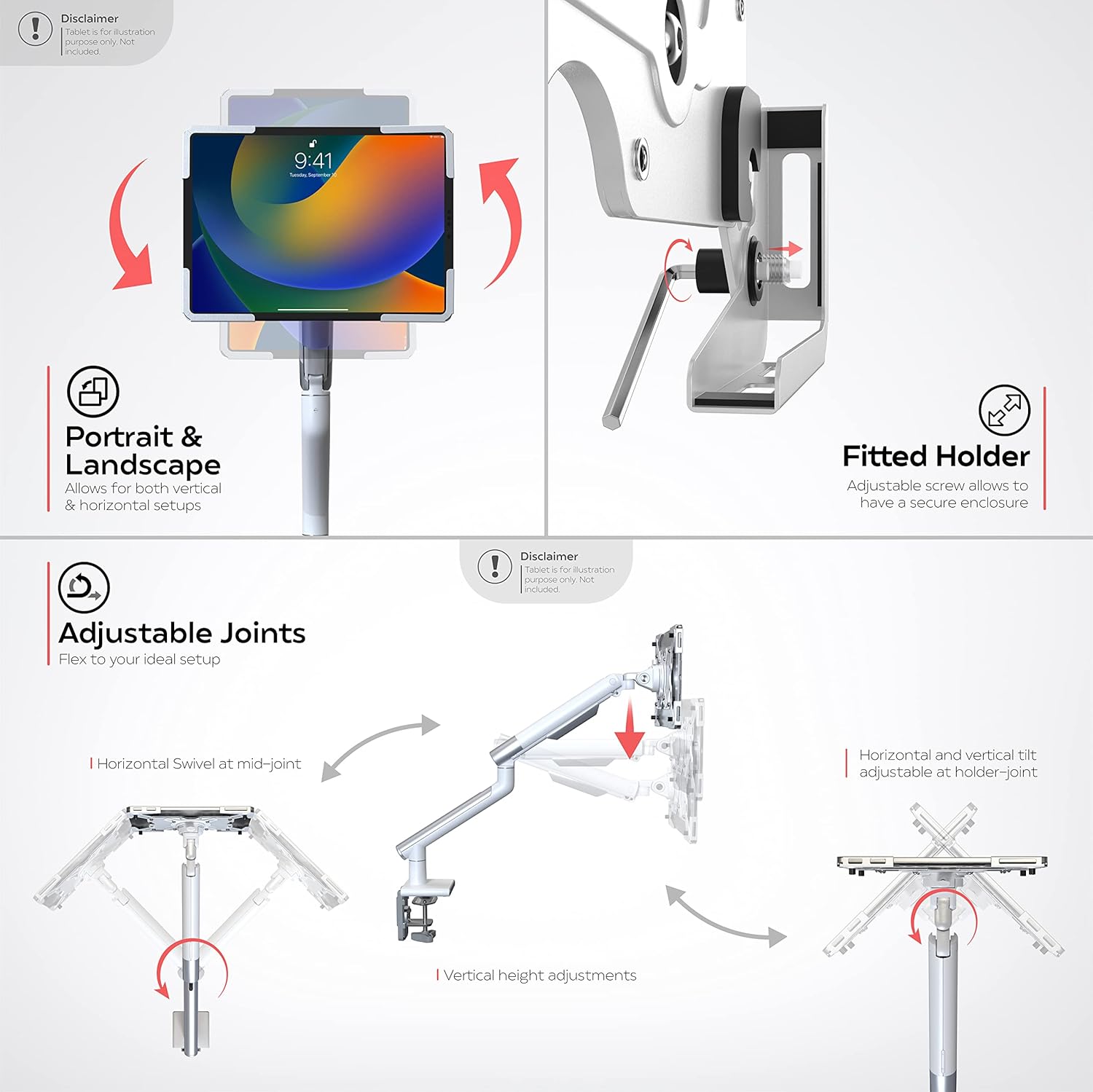 CTA Digital Tablet Arm Clamp Mount for Desks with Anti-Theft Security for iPad 10.2 Series - iPad Air 3 - & iPad Pro 10.5 - White (PAD-SSMAE)