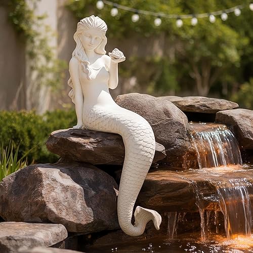 Miniatura 2 de Estatua de Sirena para Exteriores, Escultura de Jardín Grande de 25.6 Pulgadas, Figuras para Decoración de Césped y Patio, Arte Duradero de Piedra