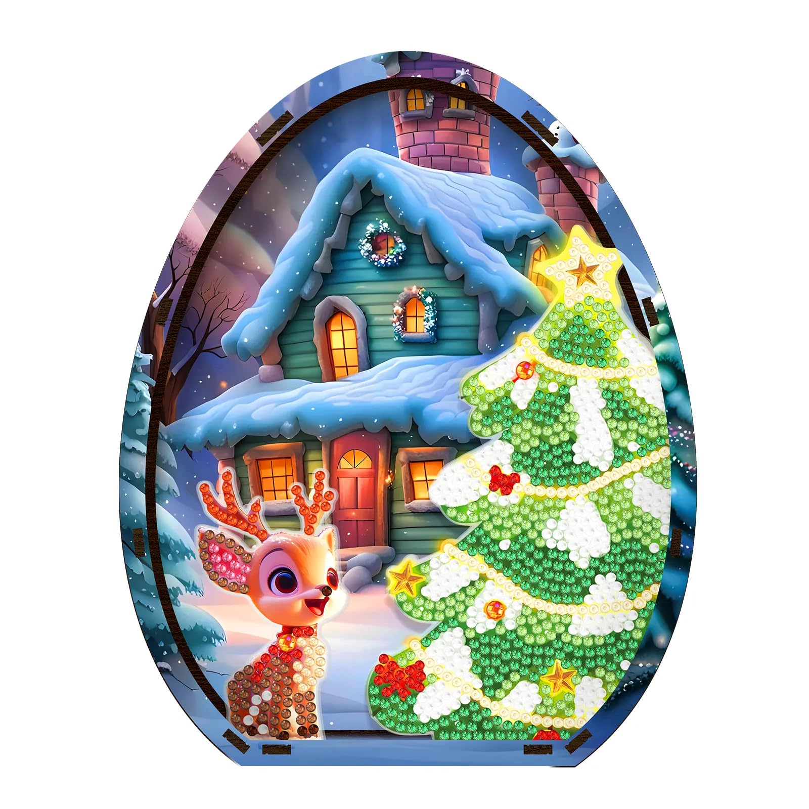 Syntego 3D DIY Christmas Reindeer Scene Diamond Painting Kit I Acrylic Crystal Rhinestone Wooden Table Top Decorations for Home Holidays & Special Occasions I Long-Lasting