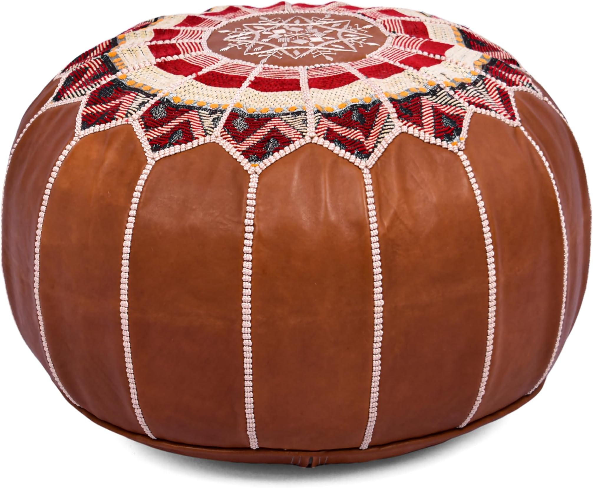 Moroccan Handmade Leather Ottoman , Unstuffed Pouf Ottoman Foot Stool, Genuine Leather Pouf Stitched Cover, Versatile Floor Pouf For Living Space Decor, Moroccan Ottoman Pouf Furniture