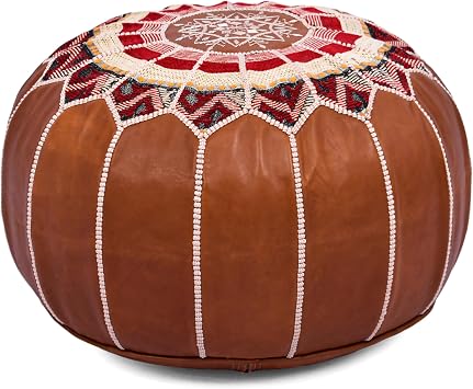 Luxurious Moroccan Leather Ottoman Pouf - Stuffed Ottoman Foot Stool, Versatile Leather Pouf Ottoman For Living Room, Elegant Handmade Leather Floor Pouf- Moroccan Ottoman ,Foot Stool Ottoman Pouf