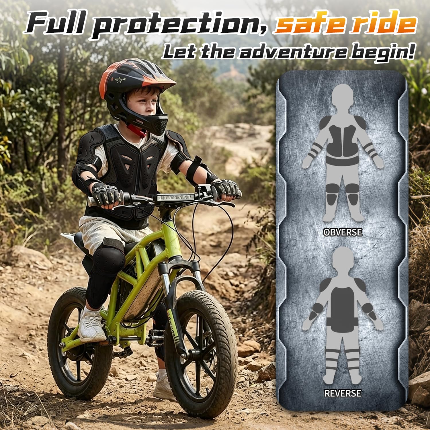 Kinder Brustpanzer Set – Verstellbare Motocross Schutzausrüstung mit Rückenprotektor, Knieschützer & Ellenbogenschützer für MTB, BMX, Dirt Bike, Skaten, Scooter