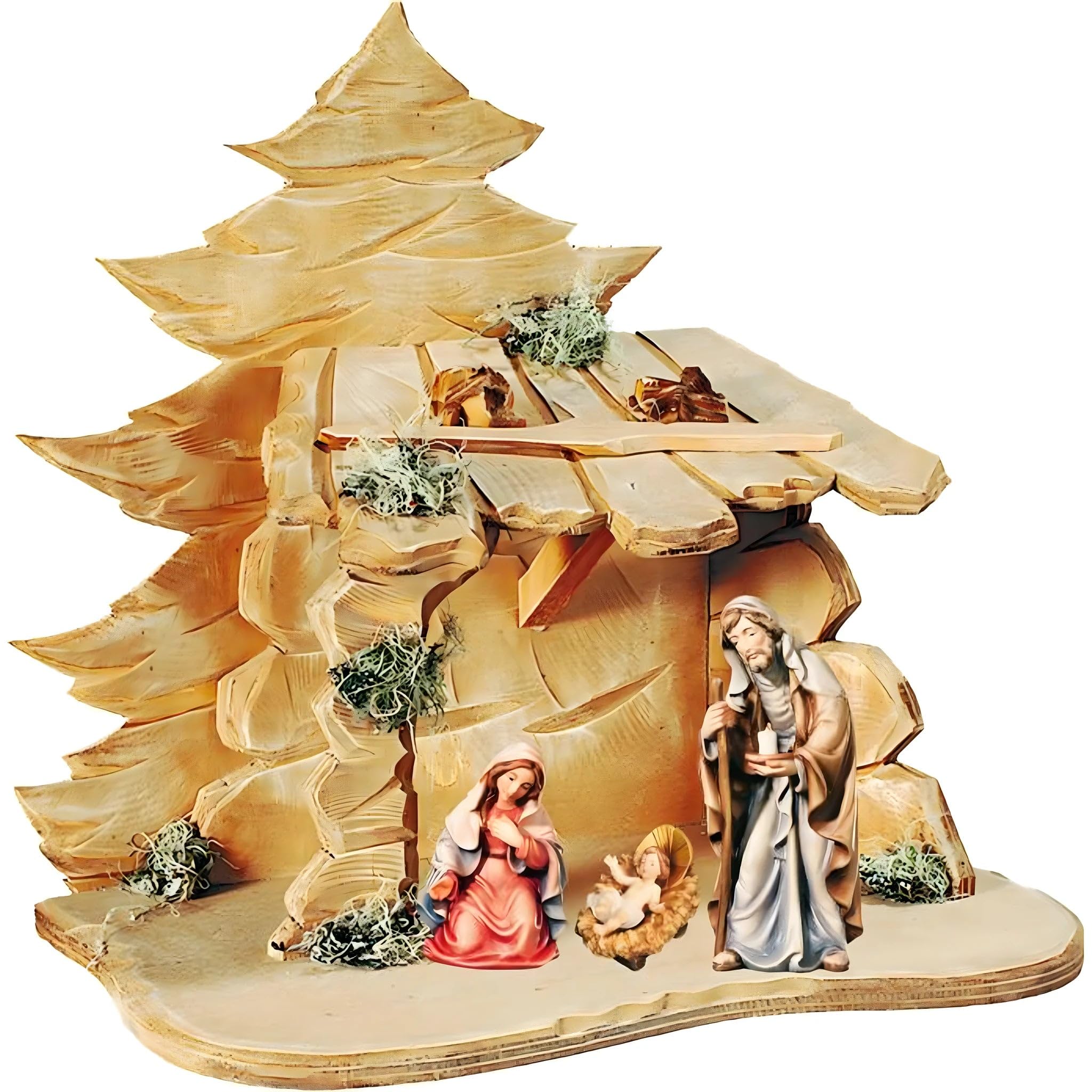 Wooden Holy Family with Stable - Dolfi