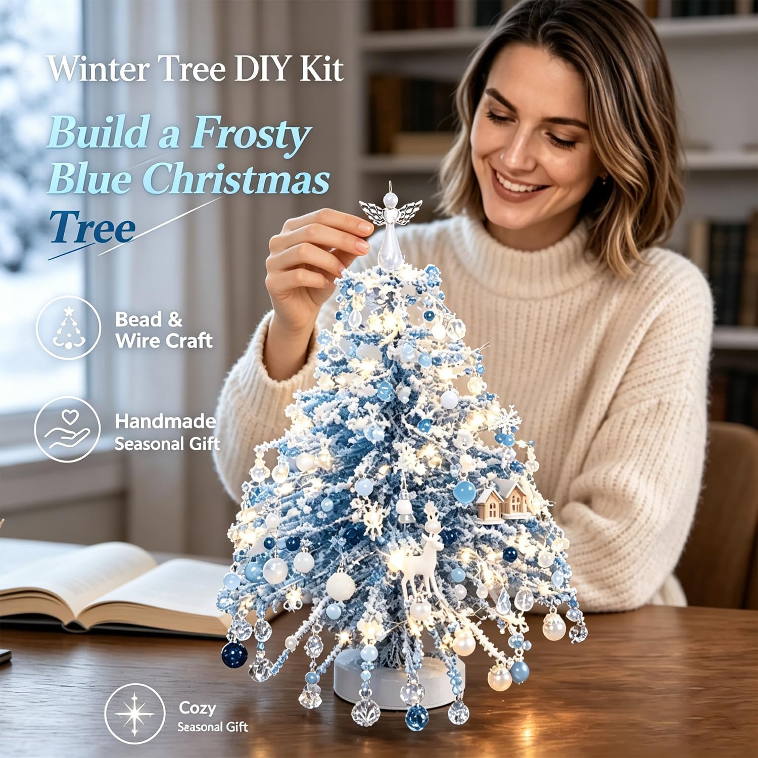 TIXOREN DIY Beaded Christmas Tree Kit Plastic Mix Color Bead Blue Decor
