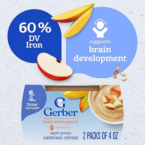 Miniatura 4 de Gerber 2nd Foods Apples  Mangos with Rice Cereal - Alimentos de puré para Bebés 4 Tinas de Onza 2 unidades Paquete de 8