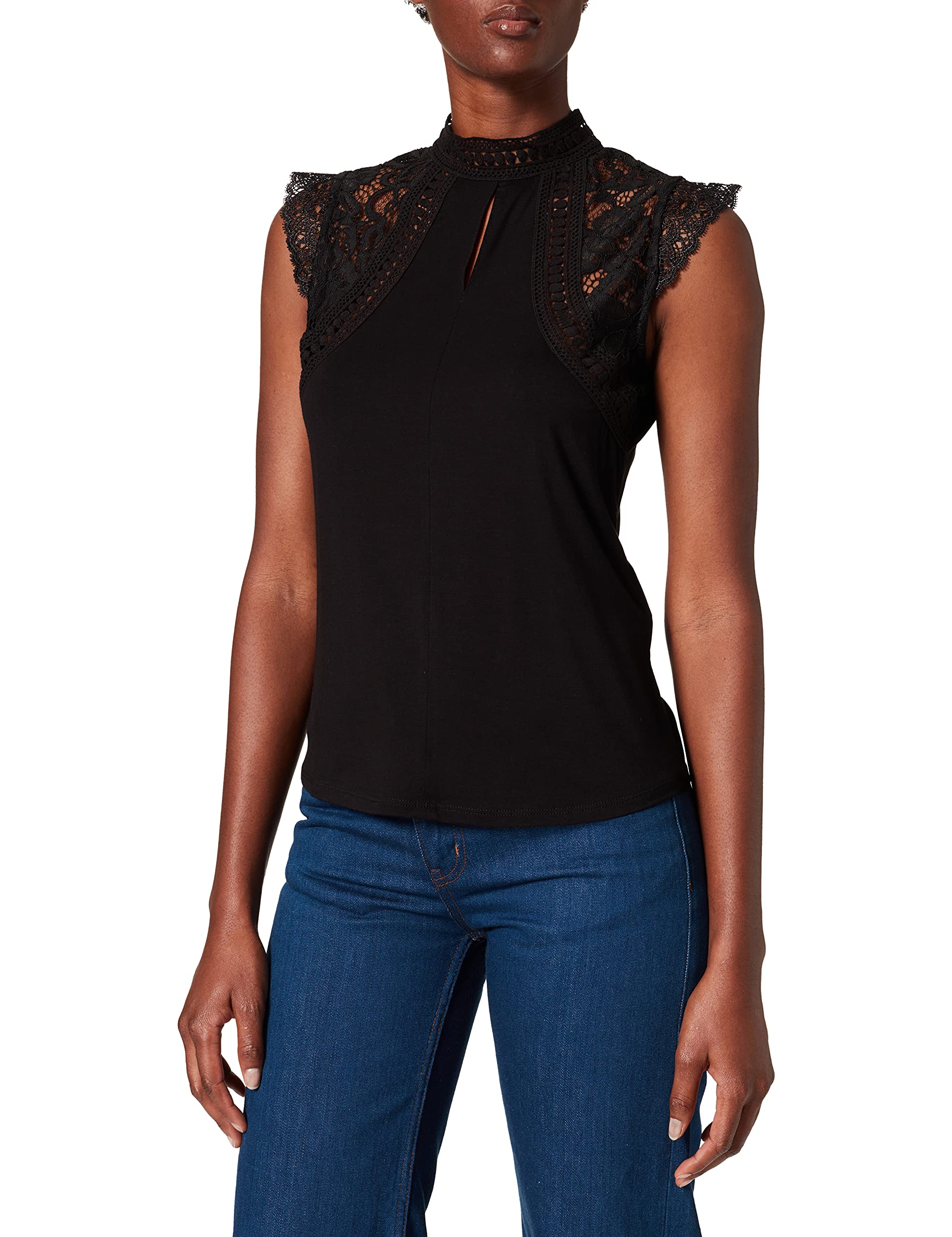 Morgan Lace and Macrame Tank Top, Black, UK 10-12