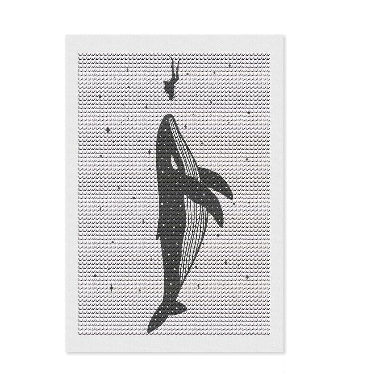 Junmoney Space Whale Full Drill Diamond Painting Kit 8"x12", for Adults, Boho Decor, with Tool Kit, Artistic Hobby, Aesthetic Room Decor
