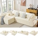 110" Boneless Sectional Couch with Chaise Lounge&comma; Cloud Couch Compressed Sofa L Shape&comma; No Assembly Memory Foam Sofa for Living Room&comma; White Corduroy