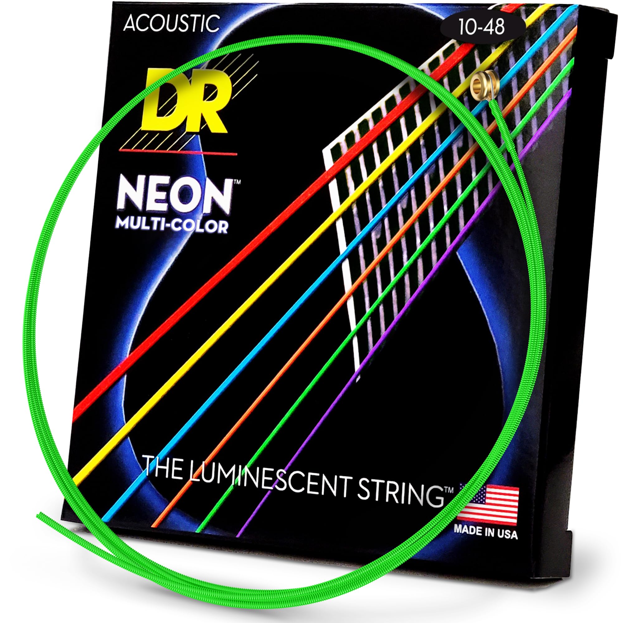 DR Strings Hi-Def Neon Multi-Color Acoustic - Lite