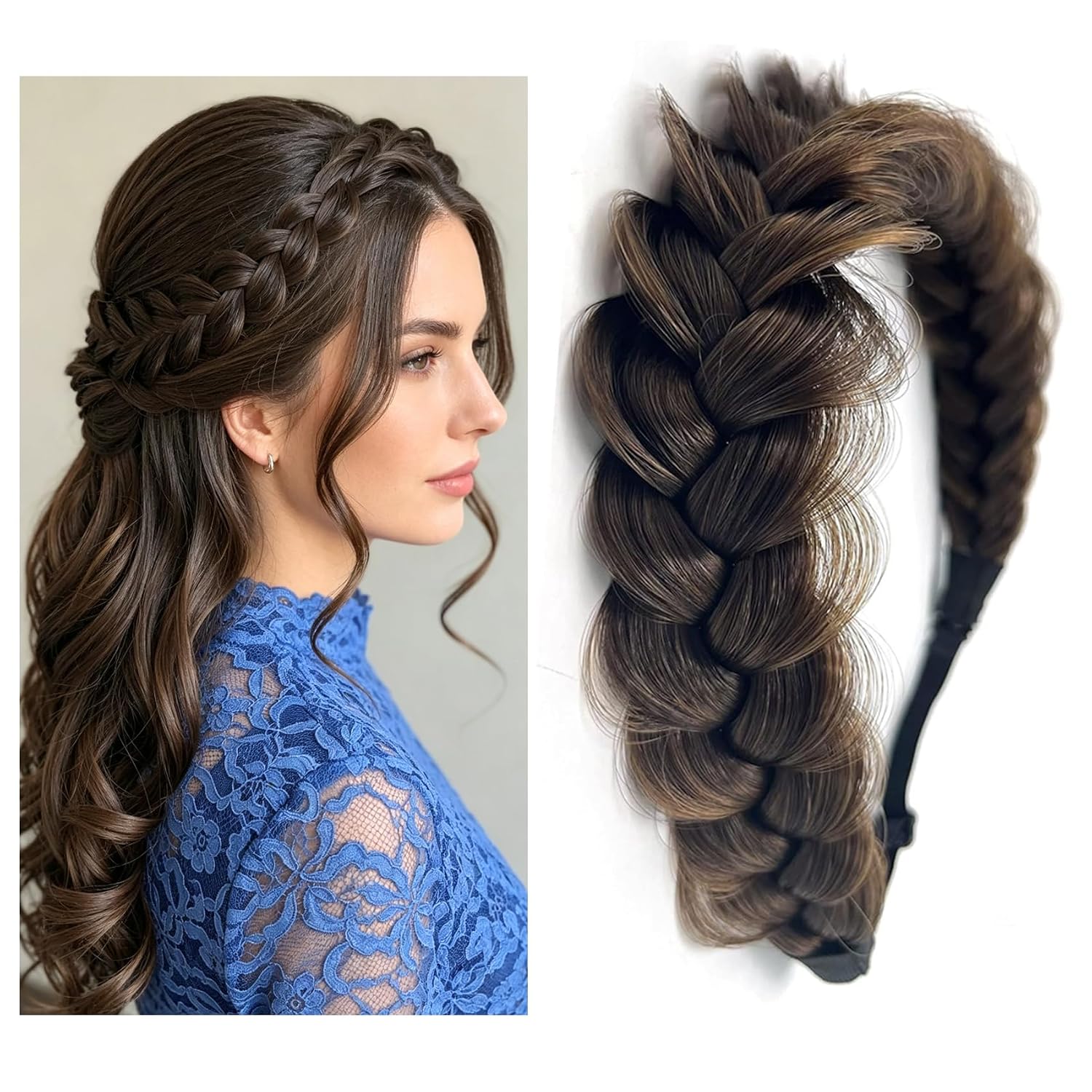 Synthetic Hair Braided Headband Classic Wide Strands Wedding Disorderly Fluffy Braids Wig Band Women Beauty Accessory