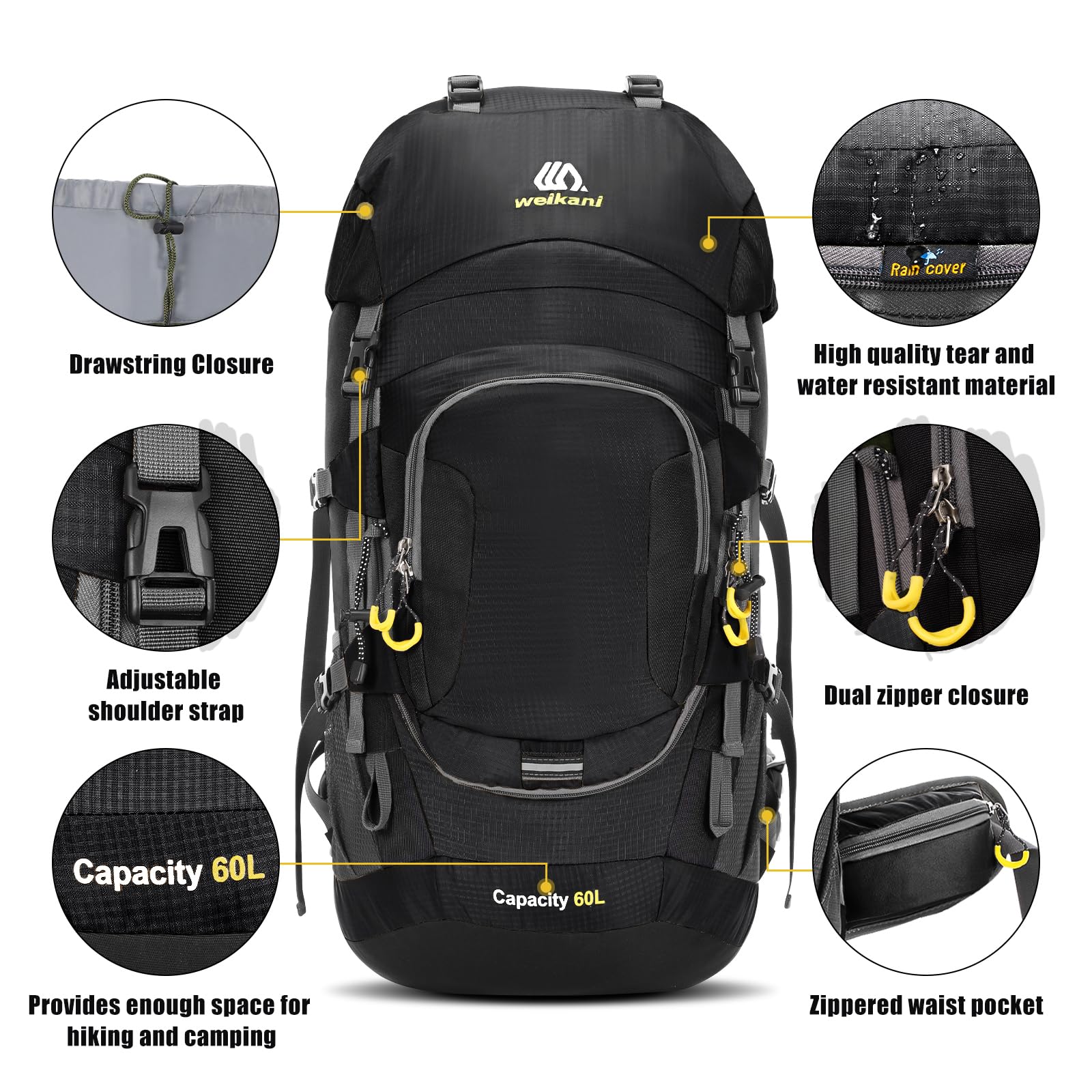 Lixada Backpacking Rucksack Trekkingrucksack 60L Herren Damen Wanderrucksack Wasserdicht Mit Regenabdeckung, Für Bergsteigen, Klettern, Trekking, Sport, Reisen, Camping