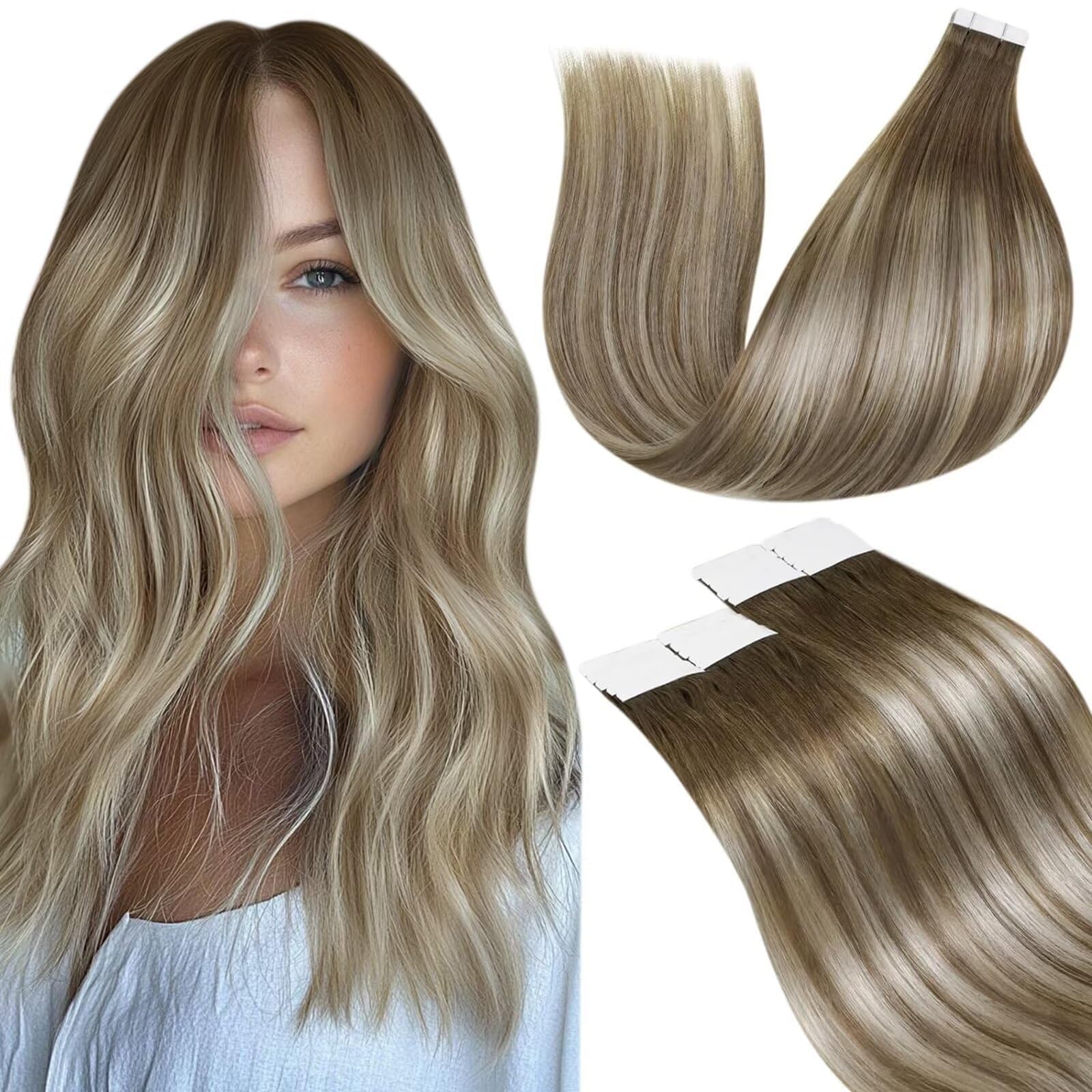 LaaVoo Tape in Extensions Echthaar Remy Haarverlängerung Echthaar Extensions Tapes