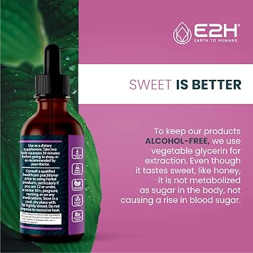 E2H Natural Sleep Support - Liquid Melatonin with Chamomile, Theanine - Sleep Better, Deeper, Longer - Vegan, GMO-Free - Provides Stress Relief - 2 Fl Oz