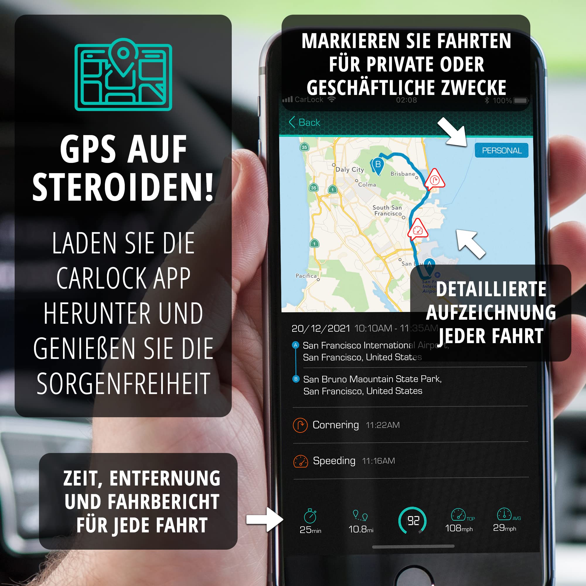 CARLOCK – 4G GPS Tracker Auto & Alarmanlage. Ortungsgerät Und Smartphone App. Sender Verfolgt Ihr Auto & Wohnmobil In Echtzeit Und Benachrichtigt Bei Verdächtigen Aktivitäten. OBD diebstahlschutz