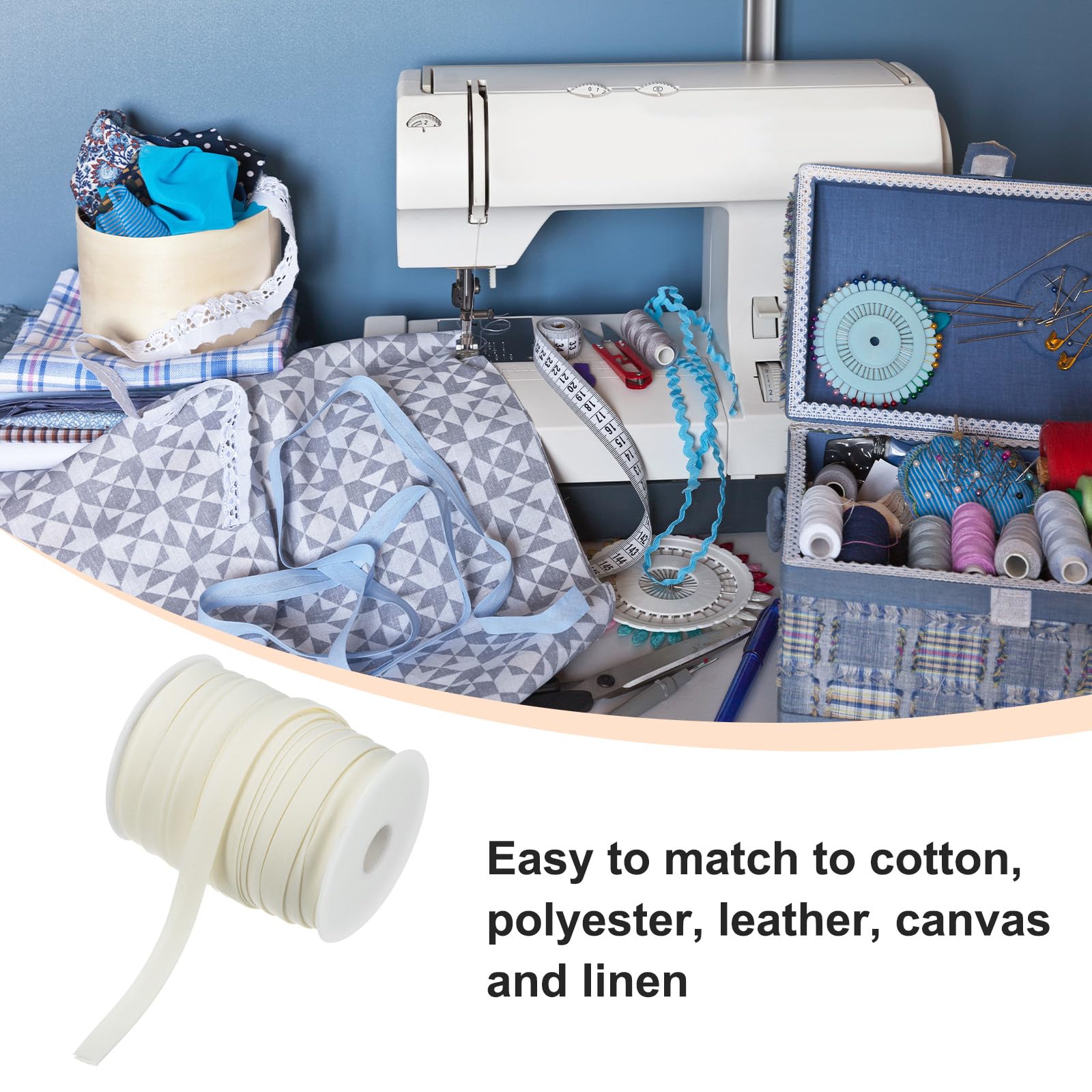M METERXITY Nastro Sbieco a Doppia Piega 1/2 Pollice 55 Iarde Nastro Sbieco in Cotone, Nastro Sbieco a Doppia Piega, per Cucito/Cucitura, Orlo/Legatura//Quilting/Artigianato [Bianco Beige]
