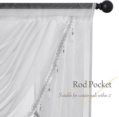 Miniatura 2 de NICETOWN Cortinas de cenefa para ventanas de sala de estar, cenefas de cortina transparentes para dormitorio, cortinas transparentes con bolsillo