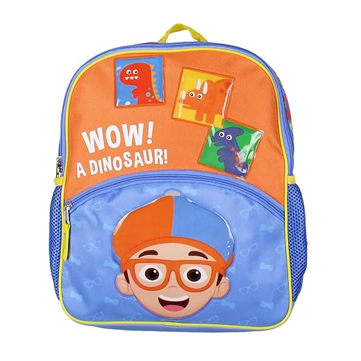 AI ACCESSORY INNOVATIONS Mochila Blippi Uau! Uma mochila de viagem escolar infantil de dinossauro de 35,5 cm para brinquedos com desenhos de personagens elevados