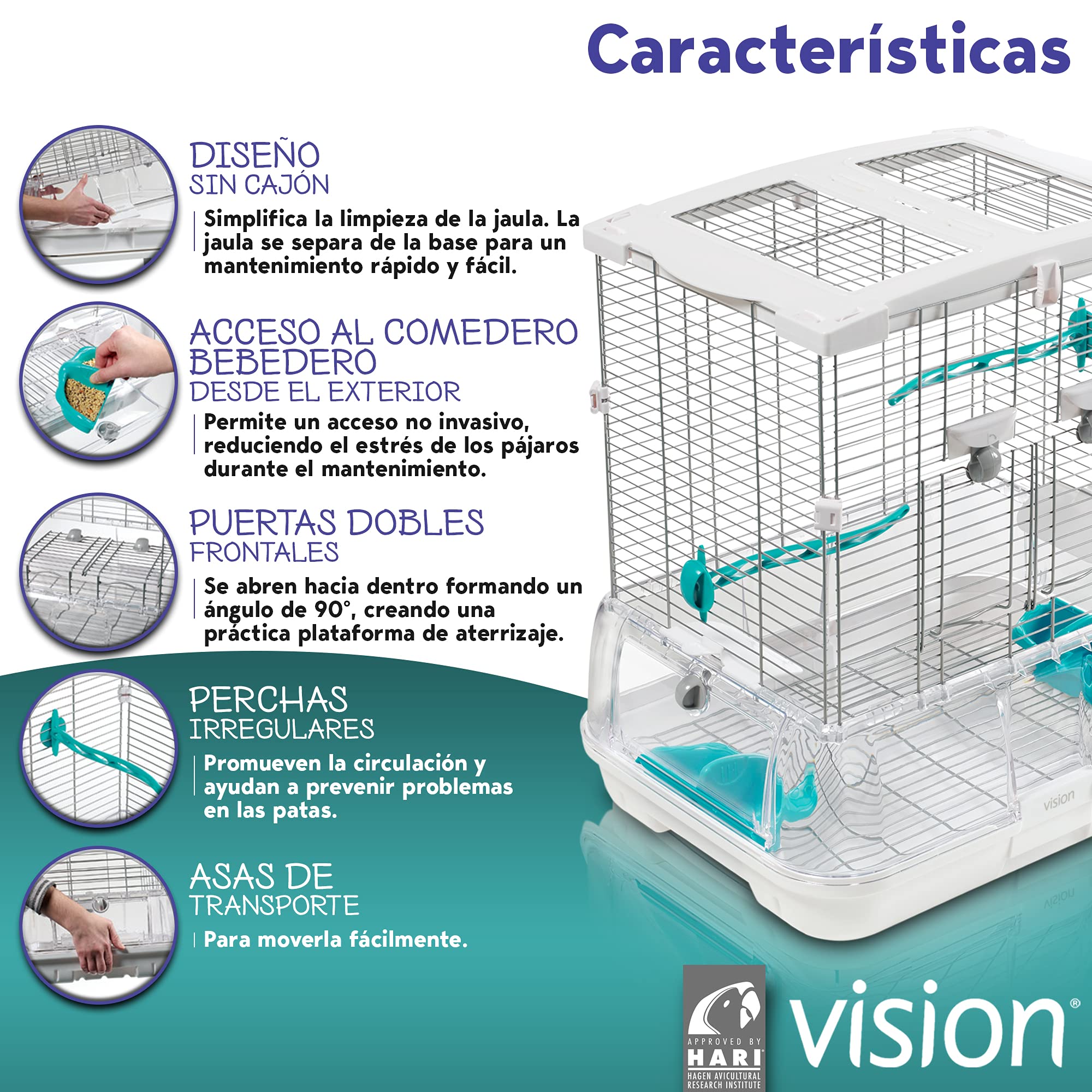 Vision Jaula para Pájaros Modelo S01, 45,5 x 35,5 x 51 cm