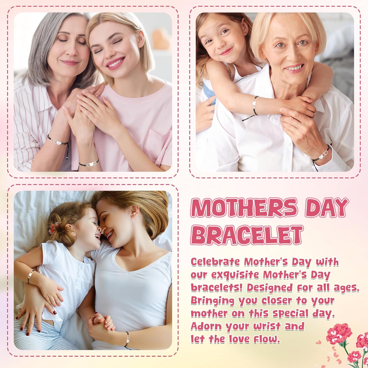 Christmas Gifts for Mom, Christmas Bracelets Adjustable Hearts Mother Daughter with Card, Love Mothers Day Gifts for Grandma Daughter Accessories - Image 4