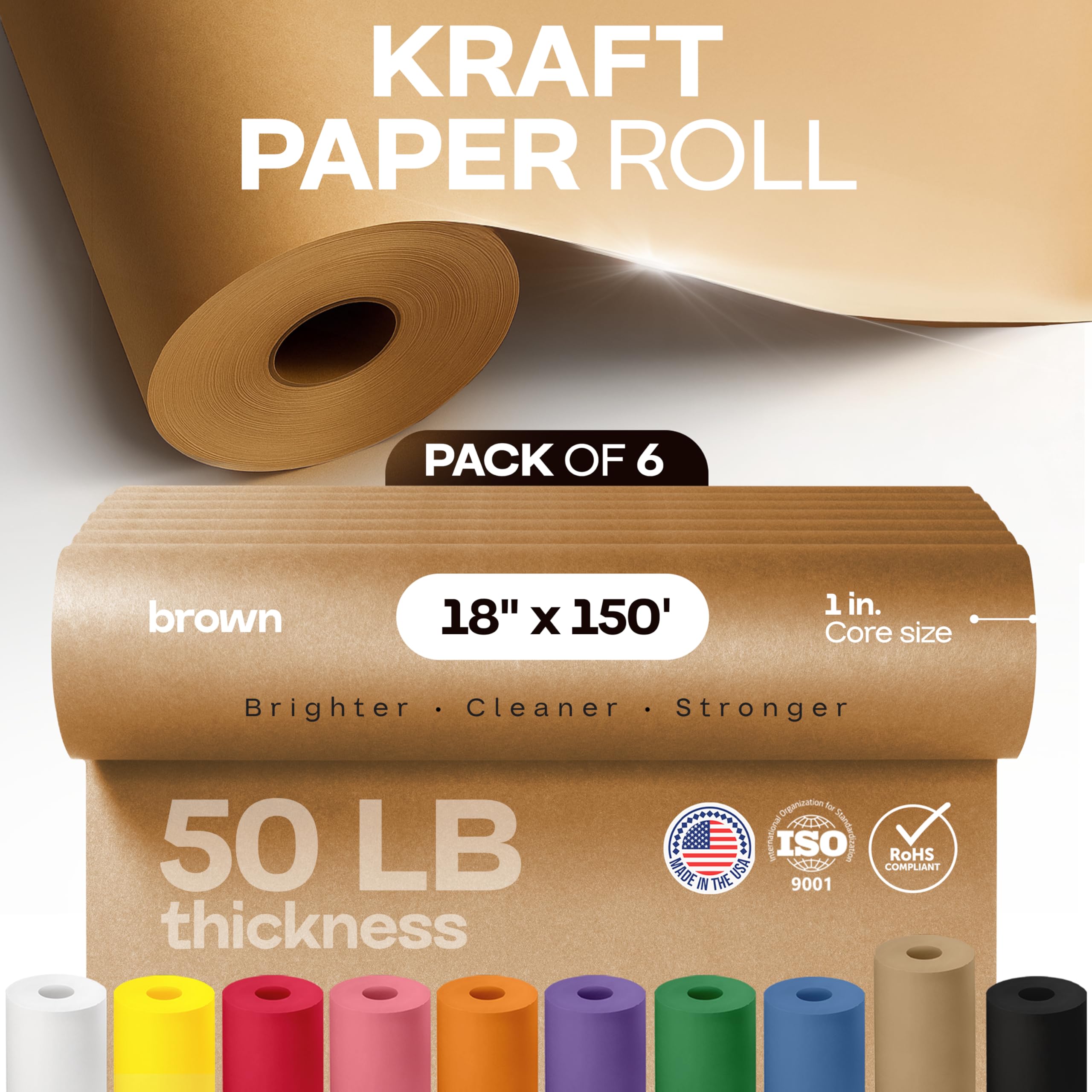 Reißfestes Kraftpapier, 45,7 cm x 45,7 m, extra haltbar, 22,7 kg dick, braune Rolle, 100% recycelbar, natürliches Kraftpapier, 6 Rollen