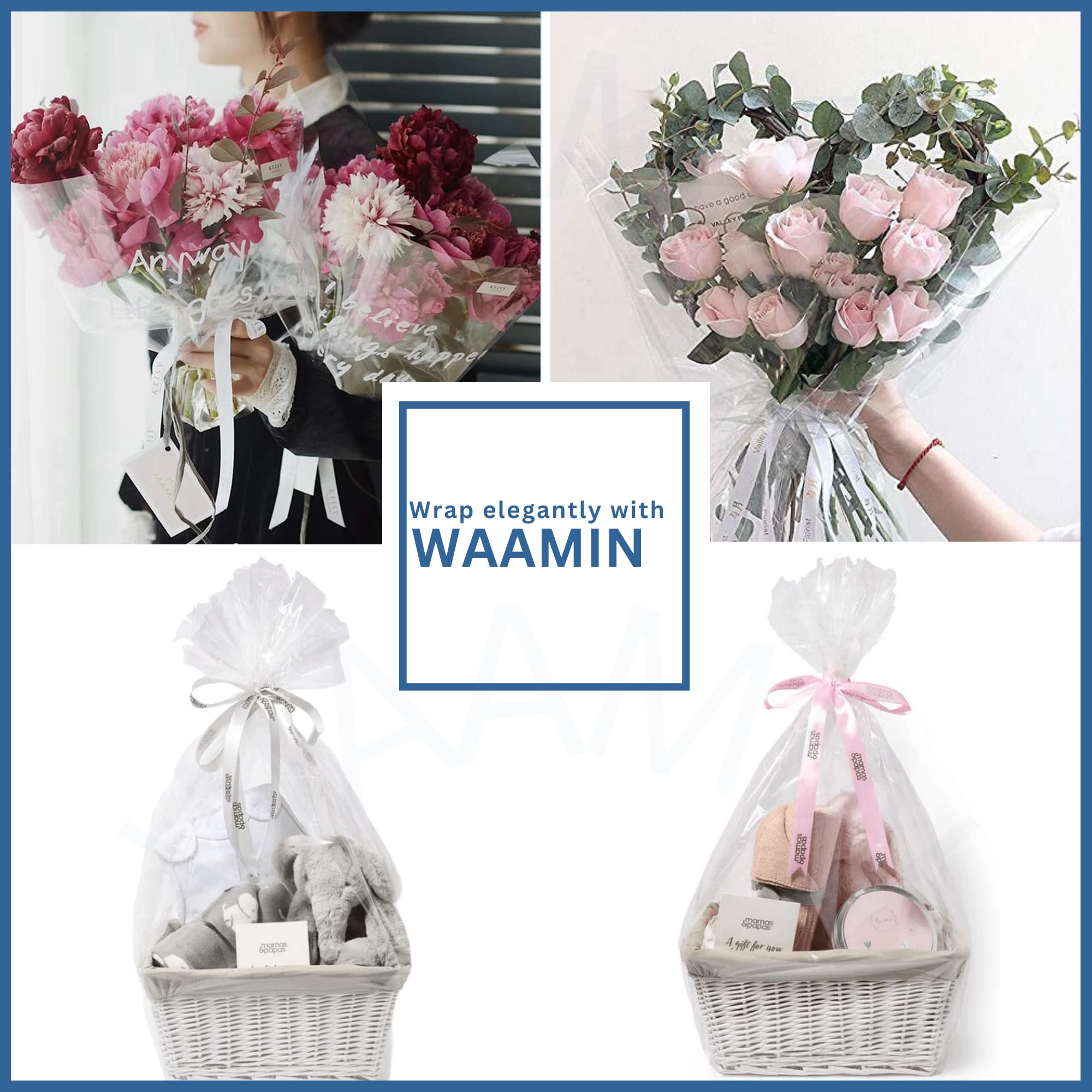 Cellophane Wrap For Hampers Clear Plastic Cellophane Wrap Roll Wrapping Waterproof Tear Resistant Cellophane Rolls Wrap Bags For Bouquets Baskets Hampers DIY Wrapping 45CMx45CM