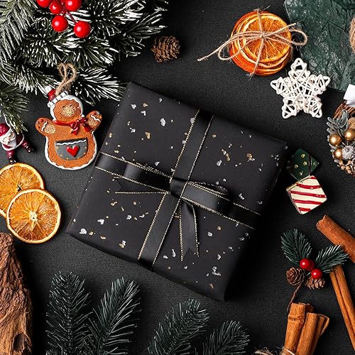 Miniatura 10 de Homeral Rollo de papel de regalo, 17 pulgadas x 16.5 pies, color blanco con copos de lámina plateada y dorada para Navidad, cumpleaños, boda,