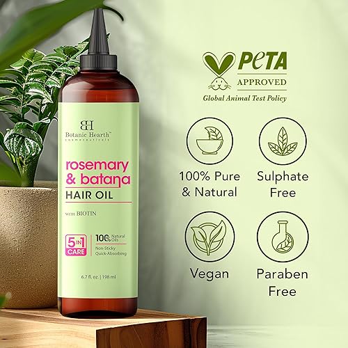 Miniatura 179 de Botanic Hearth Aceite de cafeína y batana para el crecimiento del cabello (6.7 onzas líquidas), tratamiento nutritivo y fortalecedor del cabello